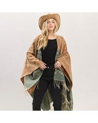 TRUEDAMES - Aztec Pattern Fringe Ruana Poncho - Lyst