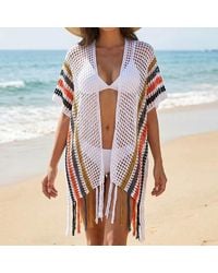TRUEDAMES - Open Front Crochet Fringe Beach Cover Up Kimono Poncho - Lyst