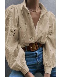 TRUEDAMES - Hollow Out Solid Button Puff Sleeves Blouse - Lyst