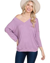 TRUEDAMES - Solid Rib Modal Casual 3/4 Sleeves Dolman Sleeves Top - Lyst