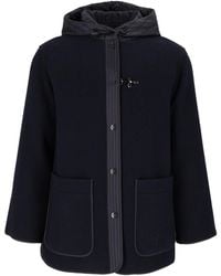 Fay - Short Wool-Blend Jacket With Quilted Hood And Hook Detail - Lyst