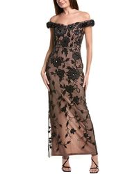 Adrianna Papell - Off Shoulder Bead Long Dress - Lyst