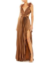 Mac Duggal - Pleated Feather Cap Sleeve Open Back Gown - Lyst