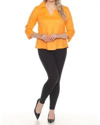 Joseph Ribkoff - Collared V-Neck 3/4 Sleeve Linen Top - Lyst