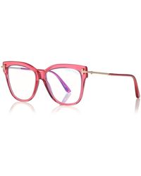Tom Ford - Eyeglasses Cat Eye Full Rim, Transparent Raspberry Rose Frame And Clear Light Block Lenses Lens Ft5704-B066 - Lyst