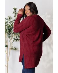 TRUEDAMES - Basic Bae Full Size Ribbed Round Neck Long Sleeve Slit Top - Lyst