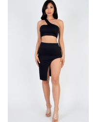 TRUEDAMES - Fashnzfab Sexy Solid One Shoulder Crop Top & Split Thigh Midi Skirt Set - Lyst