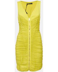 Versace - Embellished Tulle And Jersey Ruche Mini Dress - Lyst