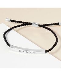 Fashnzfab - Dipped Brave Message Bar Pointed Rope Adjustable Cinch Pull Tie Bracelet Rhodium - Lyst
