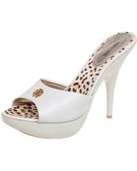 Roberto Cavalli - Leather Logo Buckle Platform Sandals - Lyst