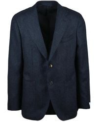 Caruso - Rounded Wool Jacket With Two-Button Closure And Herringbone Pattern - Lyst