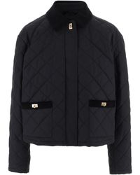 Ferragamo - Cropped Quilted Coat With Velvet Trims And-Tone Hardware - Lyst
