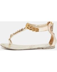 Giuseppe Zanotti - Leather Embellished Ankle Strap Flat Sandals - Lyst