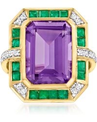 Ross-Simons - Amethyst, Emerald And Diamond Ring - Lyst