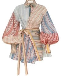 Zimmermann - Rebellion Striped Puff-Sleeve Mini Dress - Lyst