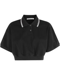 Alexander Wang - Relaxed Cropped Cinched Logo Cotton-Blend Polo Shirt - Lyst