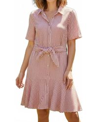 She + Sky - Short Sleeve Front Tie Striped Mini Dress - Lyst