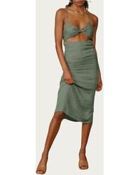 Endless Blu. - Leopard Satin-jacquard Twisted Cutout Midi Dress - Lyst