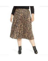 Halogen® - Pleated Elastic Waist Leopard Print Midi Skirt - Lyst