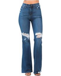 Judy Blue - High Rise Control Top Distressed Flare Jeans - Lyst