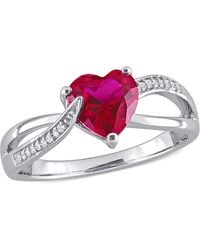 Mimi & Max - 1 5/8Ct Tgw Created Ruby And Diamond Heart Crossover Ring - Lyst