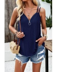 TRUEDAMES - Fashnzfab V Neck Eyelet Trim Spaghetti Strap Sleeveless Top - Lyst