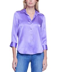 L'Agence - Dani 3/4 Sleeve Silk Blouse - Lyst
