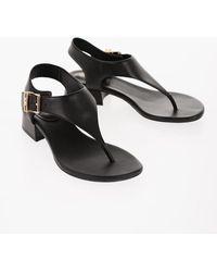 Michael Kors - Michael Leather Robyn Thong Sandals With Golden Buckle Heel - Lyst