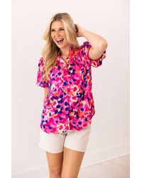 Grace + Emma - Button-Up Short Sleeve Blouse - Lyst