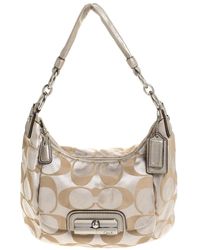 COACH - /gold Canvas And Leather Kristin Hobo - Lyst
