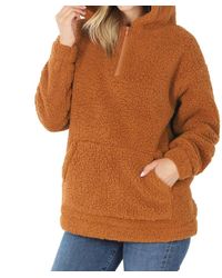 Zenana - Soft Sherpa Half Zip Pullover With Pockets - Lyst