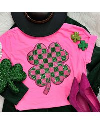 Trendy Tee Co. - Neon Checkered Shamrock Sequin Patch Tee - Lyst