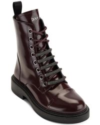 DKNY - Malaya K3307120 Boots Burgundy Leather Cap Toe Combat Lion467 - Lyst