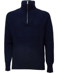 Amaranto - Ribbed Knit Sweater With High Collar And Half Zipper - Lyst