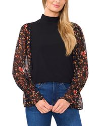Cece - Long Sleeve Mixed Media Mock Neck Top - Lyst