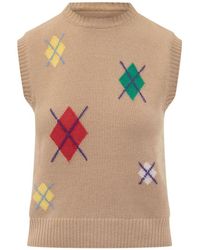 MSGM - Sleeveless Knit Sweater With Diamond Pattern - Lyst