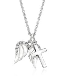 Ross-Simons - 14kt White Gold Cross And Angel Wings Pendant Necklace - Lyst