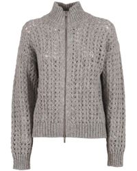 Peserico - Textured Open-Knit Sweater With High Ribbed Collar - Lyst