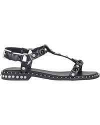 Ash - Podium Applied Studs Buckle Leather Flat Sandals - Lyst