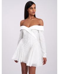 Miss Circle - Kira Bead Embroidered Mesh Off Shoulder Long Sleeve Mini Dress - Lyst