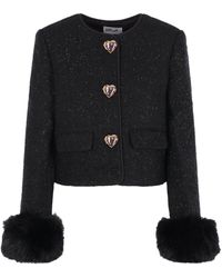 Self-Portrait - Cropped Metallic Bouclé Faux Fur Cuff Jacket - Lyst
