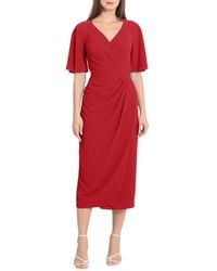 Maggy London - Faux Wrap Short Sleeve Midi Dress - Lyst