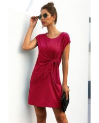 TRUEDAMES - Solid Twist Knot Front Short Sleeve Tee Fit Dress - Lyst