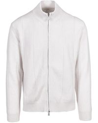 Eleventy - Ribbed Wool Zip Cardigan With High Collar Design - Lyst
