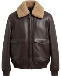 Peuterey - Leather Jacket With Shearling Collar And Ribbed Details - Lyst