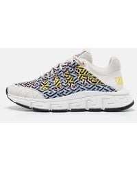 Versace - Canvas And Leather Trigreca Lace Up Sneakers - Lyst