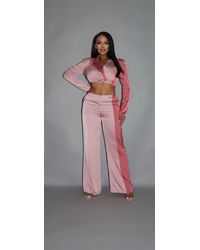 TRUEDAMES - Colorblock Crop Blazer With Matching Low Rise Wide Leg Pant Set With Pockets - Lyst