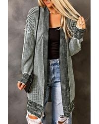 TRUEDAMES - Plaid Knitted Long Open Front Cardigan - Lyst