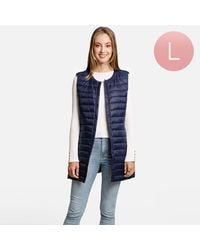 TRUEDAMES - Solid Front Pockets Light Long Puffer Button Vest - Lyst