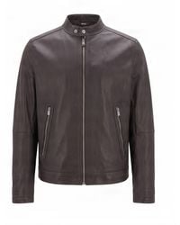 BOSS - Leather Zip-Front Biker Jacket - Lyst